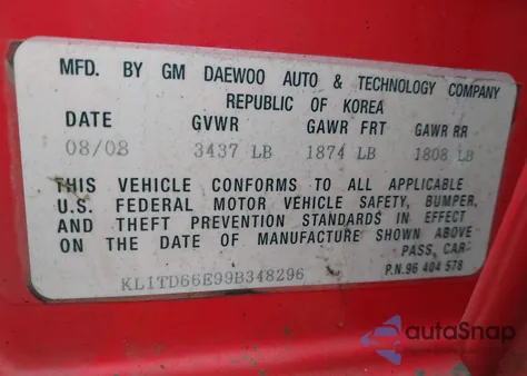 2009 Chevrolet Aveo Ls from USA, damaged, VIN KL1TD66E99B348296